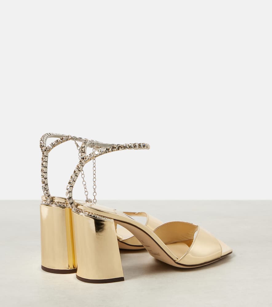 Jimmy Choo Saeda 85 Embellished Metallic Leather Sandals In Gold