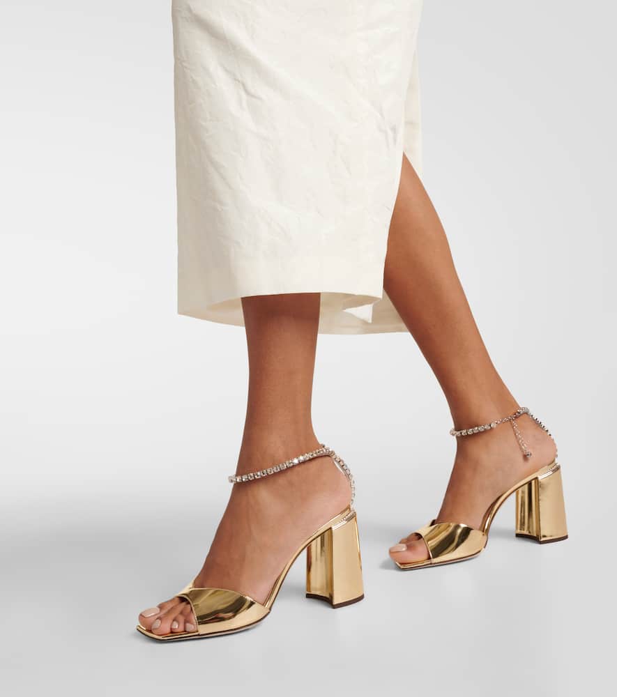 Jimmy Choo Saeda 85 Embellished Metallic Leather Sandals In Gold