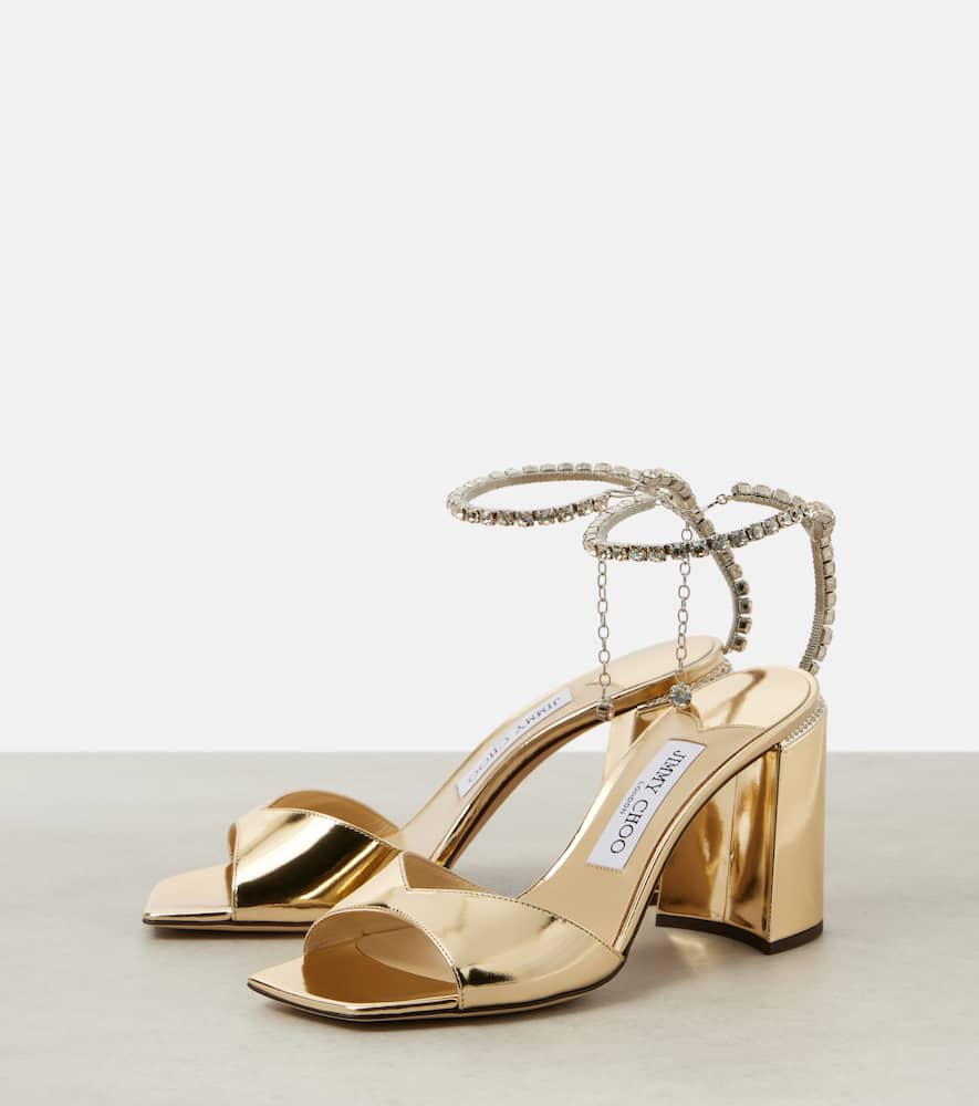 Jimmy Choo Saeda 85 Embellished Metallic Leather Sandals In Gold