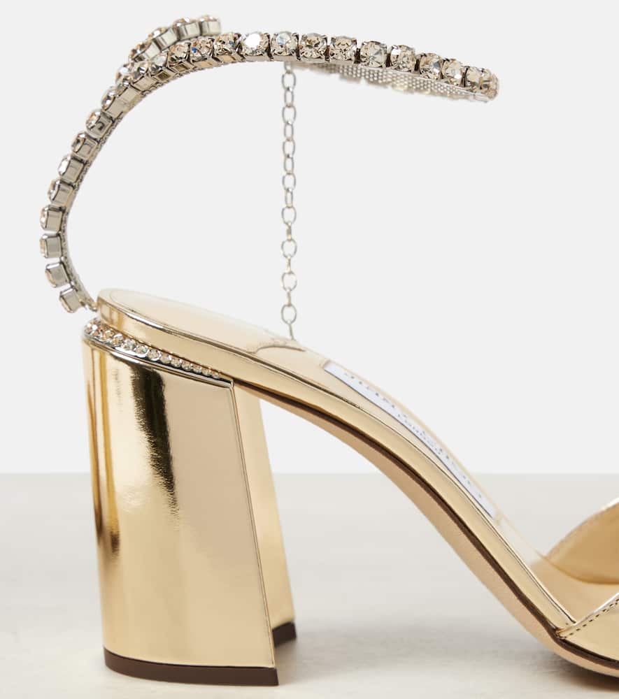 Jimmy Choo Saeda 85 Embellished Metallic Leather Sandals In Gold