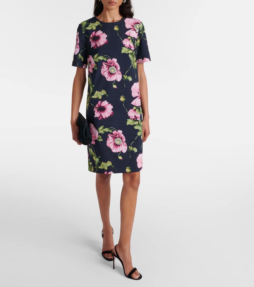 Shop Oscar De La Renta Floral Cotton-blend Minidress In Multicoloured