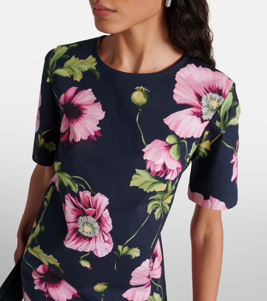 Shop Oscar De La Renta Floral Cotton-blend Minidress In Multicoloured