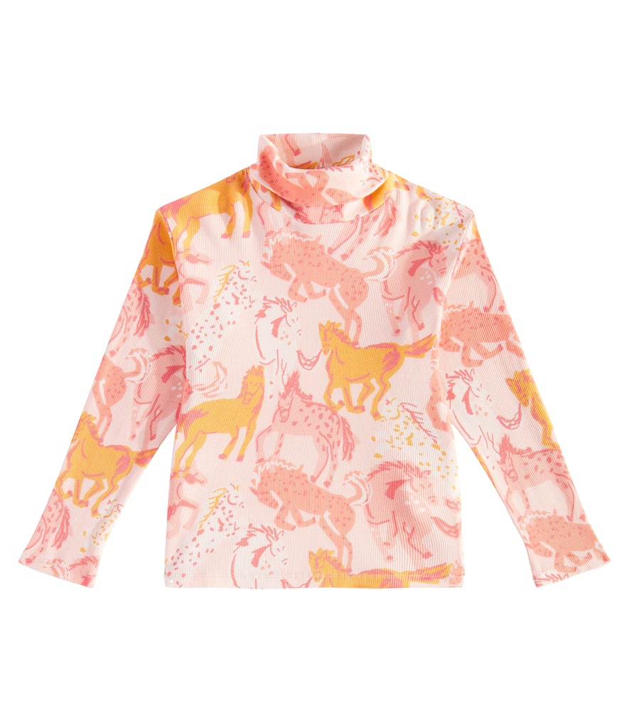 Stella Mccartney Printed Cotton-blend Turtleneck Top In Orange