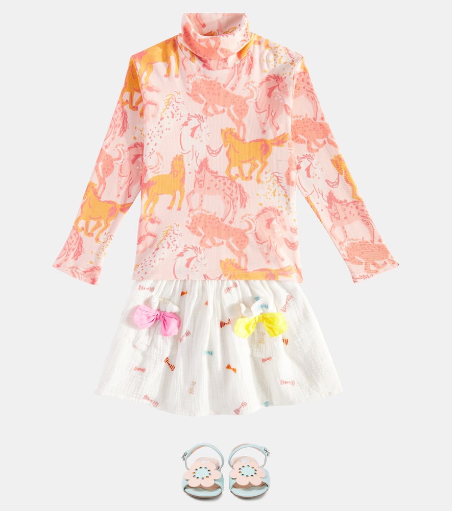 Stella Mccartney Printed Cotton-blend Turtleneck Top In Orange