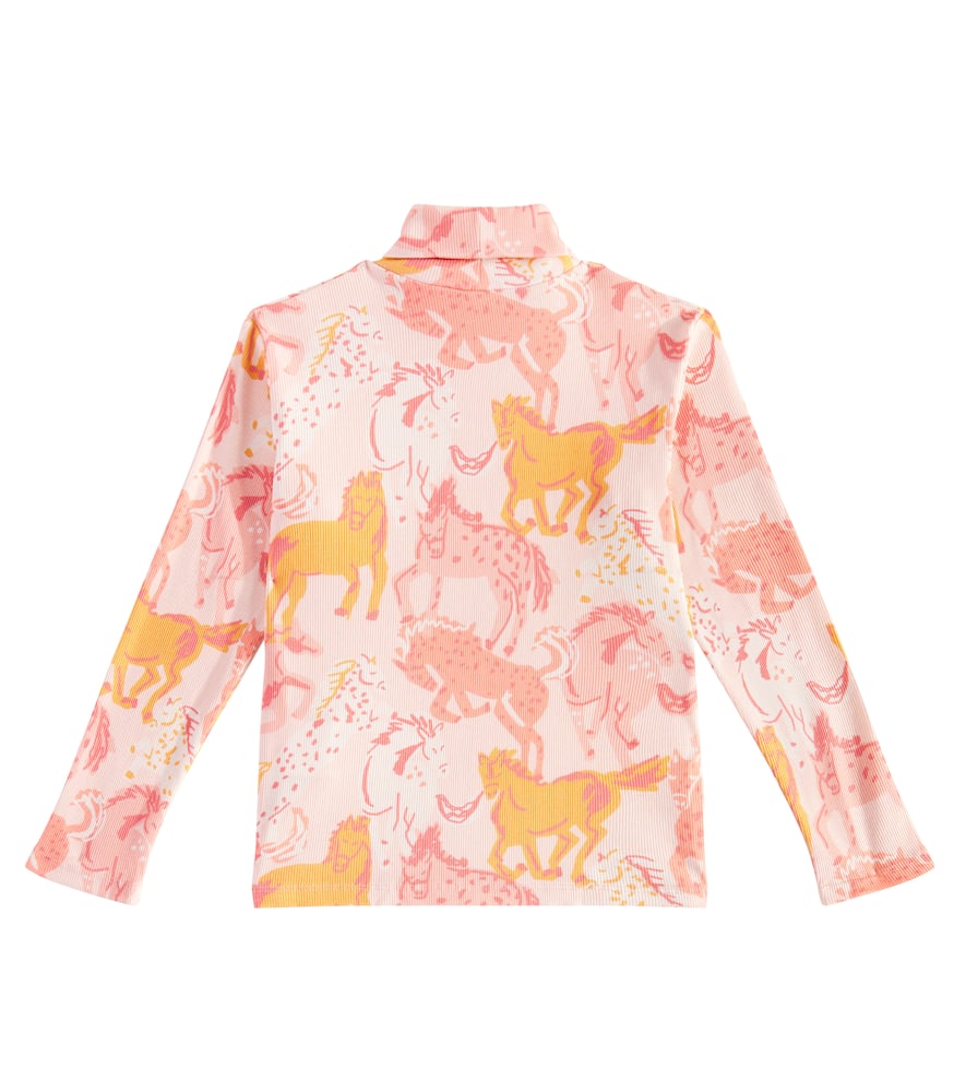 Stella Mccartney Printed Cotton-blend Turtleneck Top In Orange