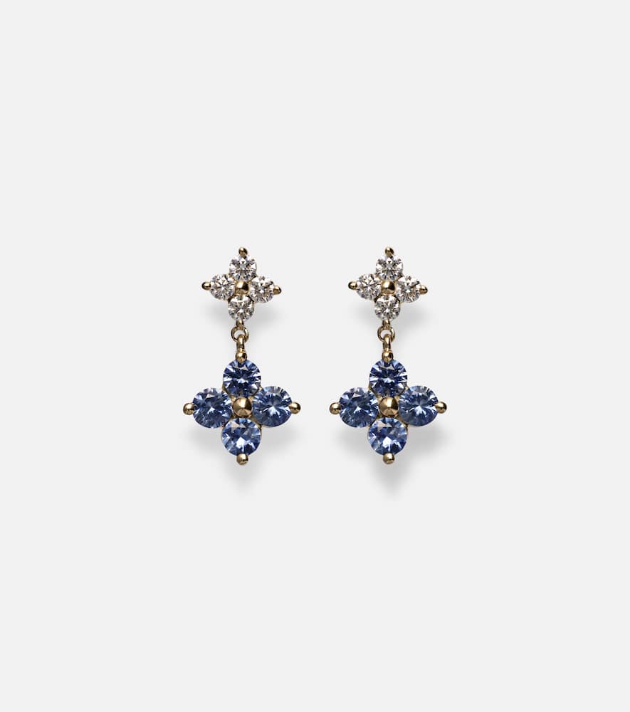 Stone And Strand Luckiest Clover 10kt Gold Earrings With Sapphire And Diamond In Gold