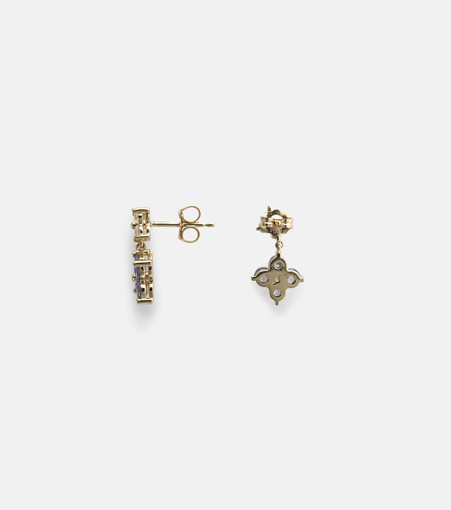 Stone And Strand Luckiest Clover 10kt Gold Earrings With Sapphire And Diamond In Gold