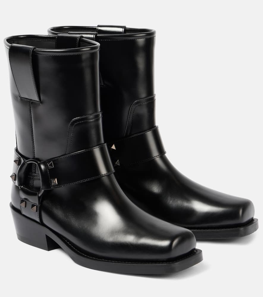 Rockstud leather biker boots