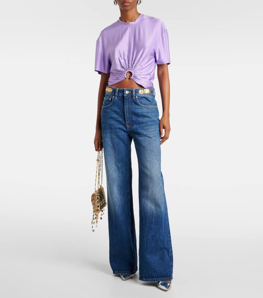 Rabanne Cropped T-shirt With Piercing Detail In Purple