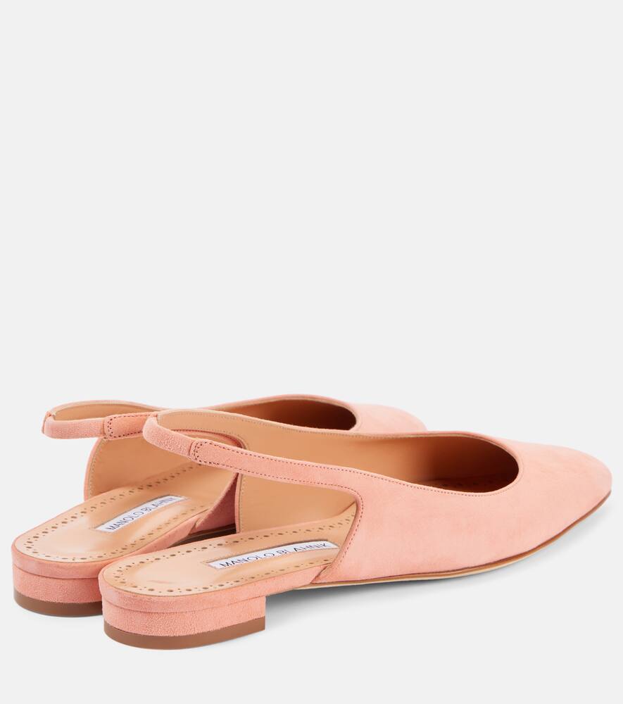 Manolo Blahnik Sawra 10 Suede Slingback Flats In Orange