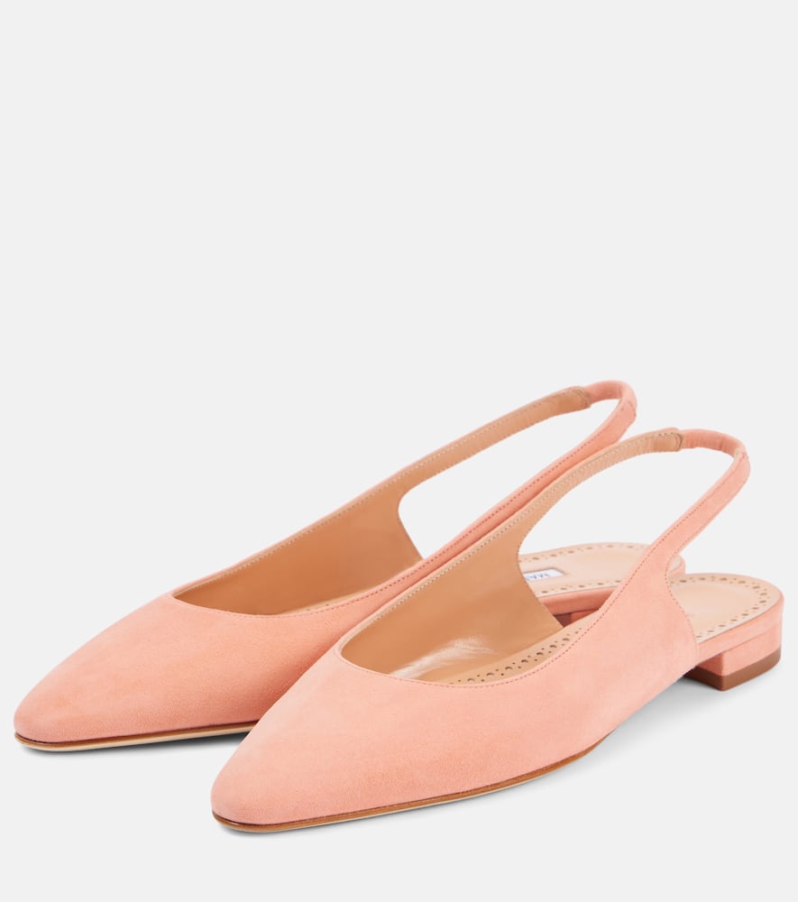 Manolo Blahnik Sawra 10 Suede Slingback Flats In Orange