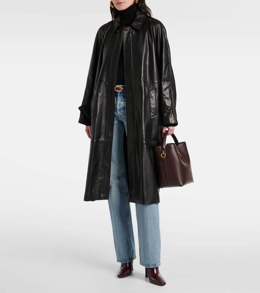 Nour Hammour Isolde Belted Leather Coat In Black