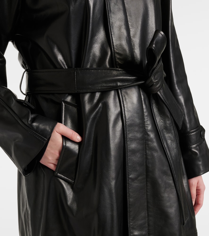 Nour Hammour Isolde Belted Leather Coat In Black