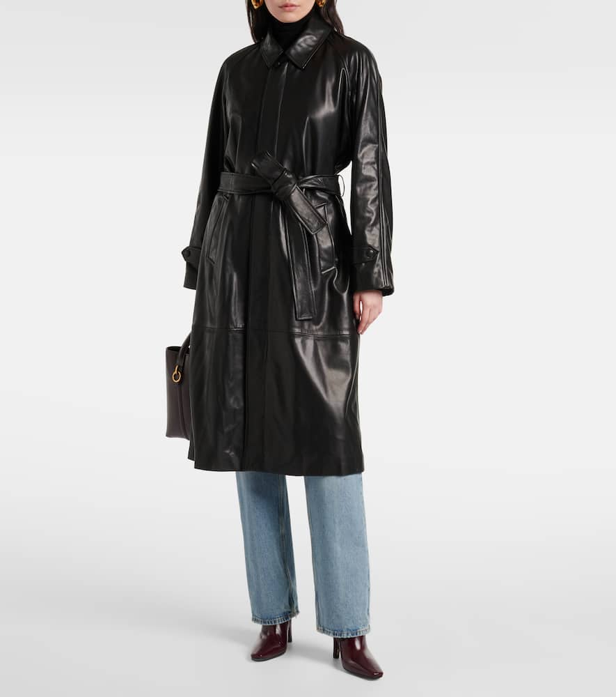 Nour Hammour Isolde Belted Leather Coat In Black