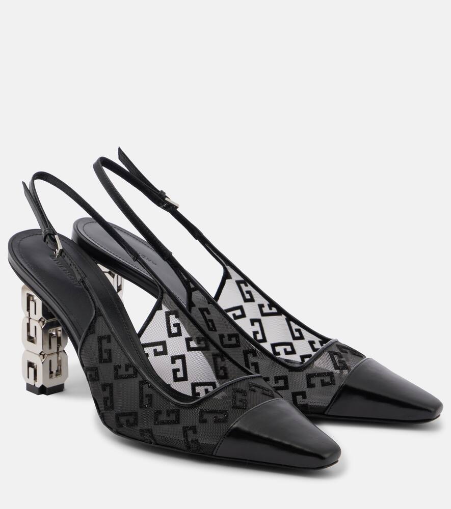 Givenchy G Cube Leather-trimmed Mesh Slingback Pumps In Black