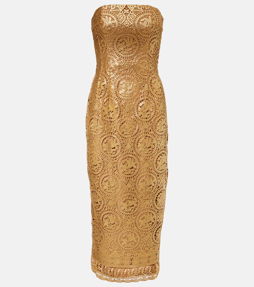 Emilia Wickstead Leila Guipure Lace Midi Dress In Brown