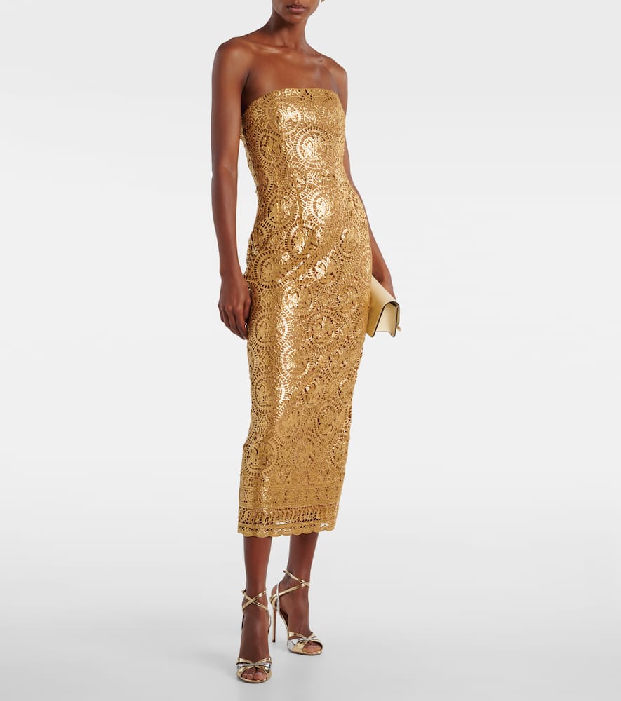 Emilia Wickstead Leila Guipure Lace Midi Dress In Brown