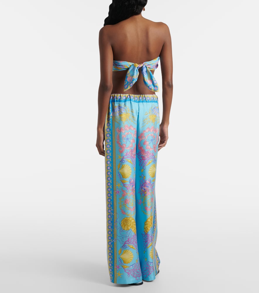 Versace Underwater Barocco Twill Bandeau Top In Blue