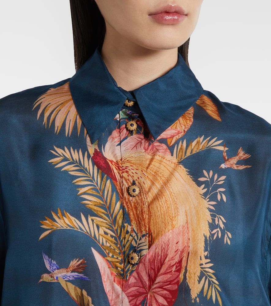 Zimmermann Womens Dark Blue Palm Floral Ascension Relaxed-fit Silk Shirt Xs In Multi