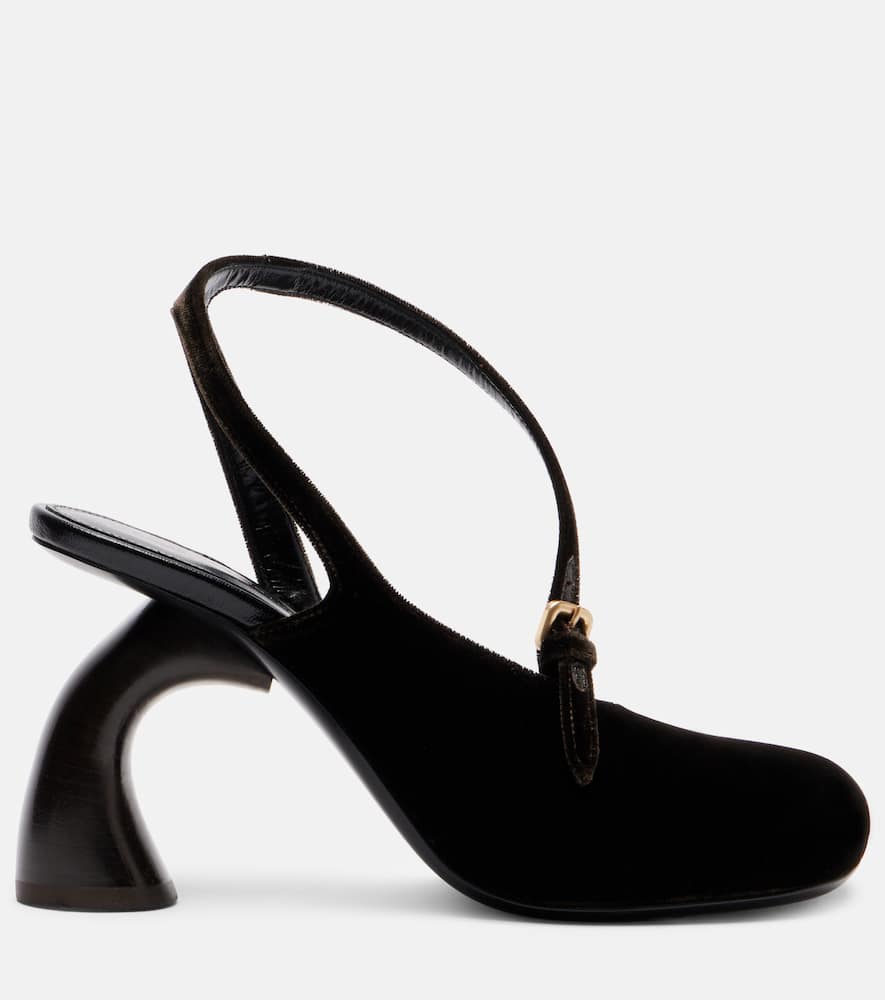 Dries Van Noten Velvet Abstrack Slingback Heels 95 In Brown
