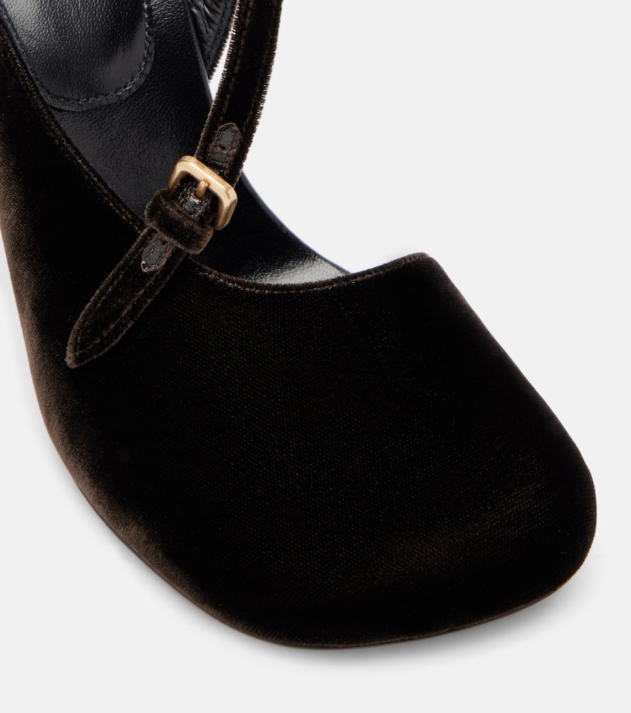 Dries Van Noten Velvet Abstrack Slingback Heels 95 In Brown