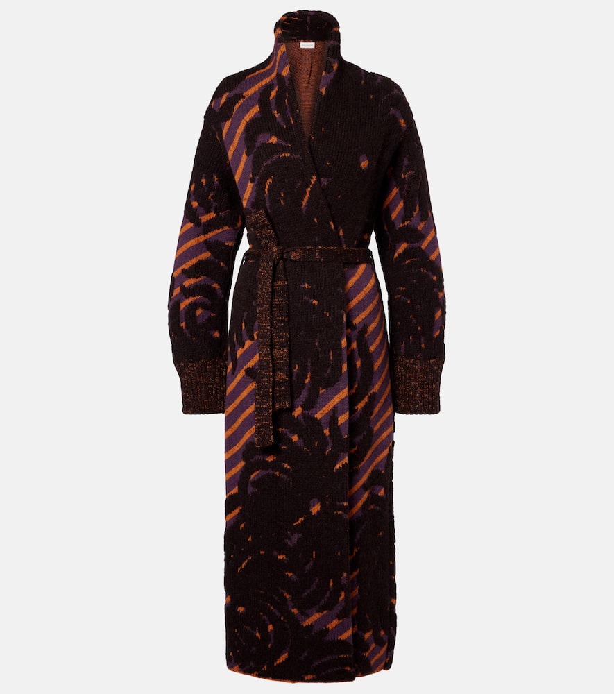 Dries Van Noten Wool And Alpaca-blend Jacquard Wrap Coat In Multi