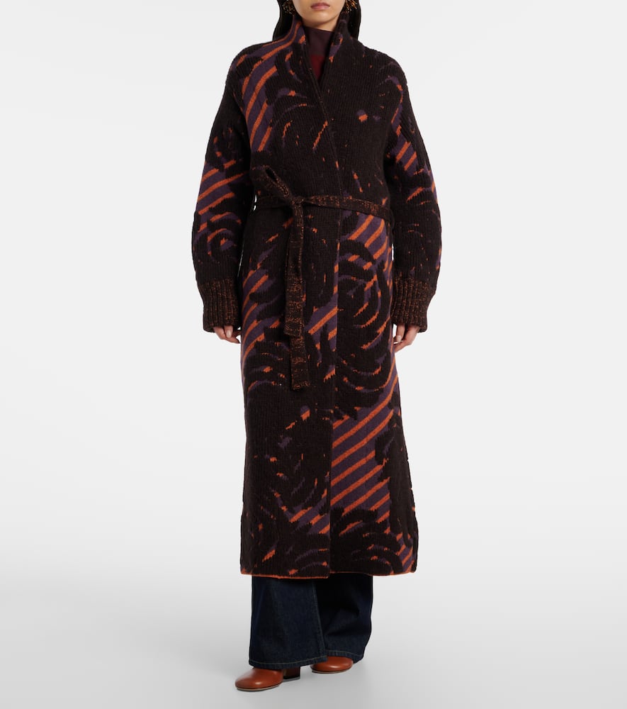 Dries Van Noten Wool And Alpaca-blend Jacquard Wrap Coat In Multi