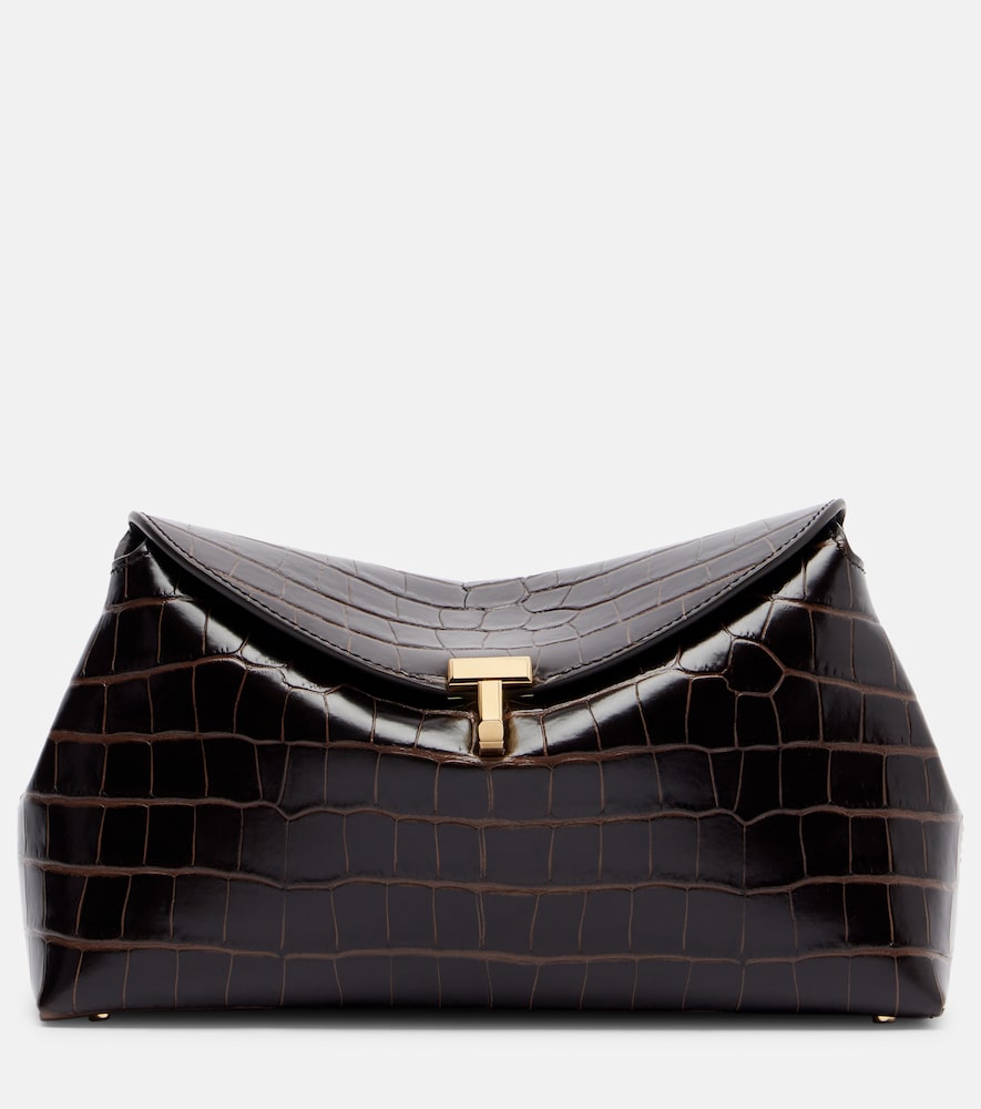 Toteme T-Lock croc-effect leather clutch