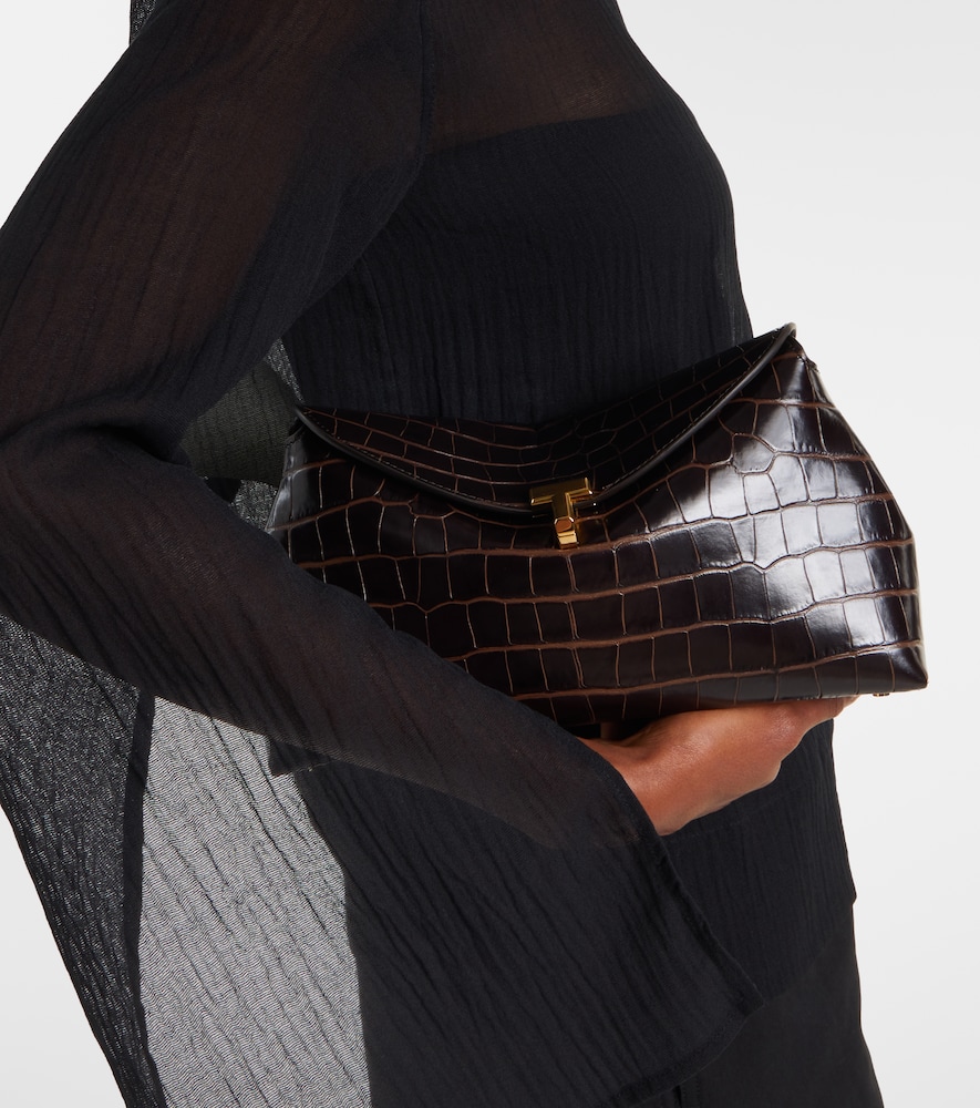Toteme T-Lock croc-effect leather clutch