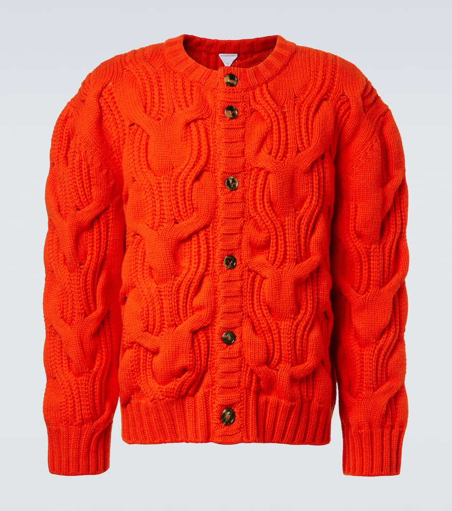 Bottega Veneta Twisted Cable Stitch Virgin Wool Cardigan In Red