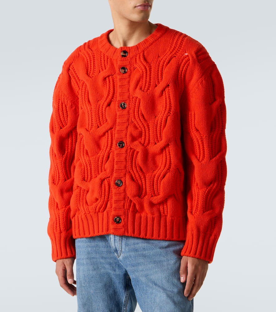 Bottega Veneta Twisted Cable Stitch Virgin Wool Cardigan In Red