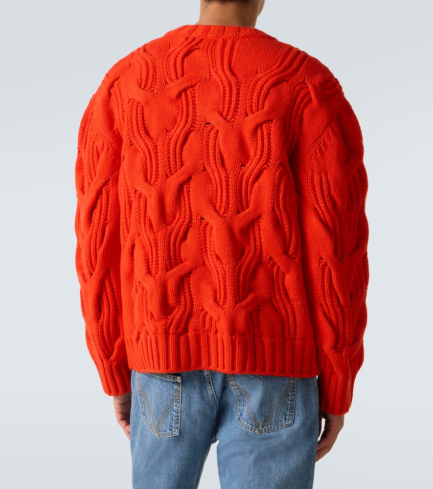 Bottega Veneta Twisted Cable Stitch Virgin Wool Cardigan In Red