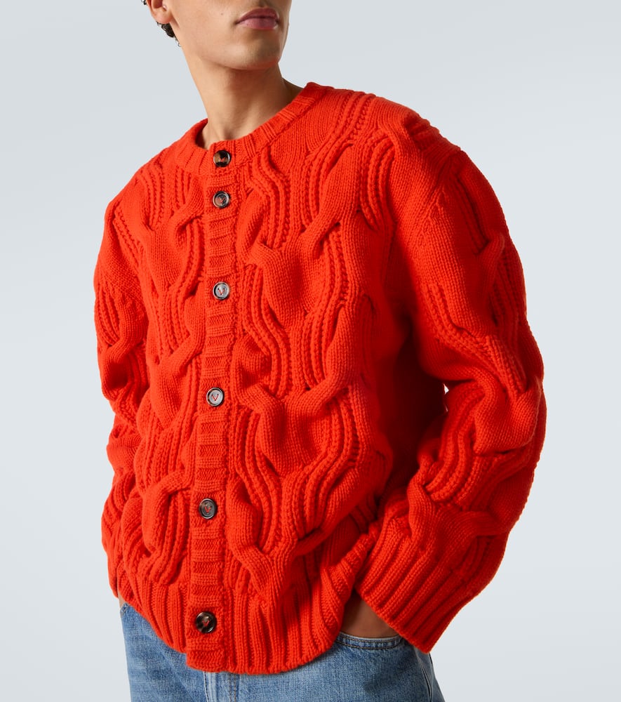 Bottega Veneta Twisted Cable Stitch Virgin Wool Cardigan In Red