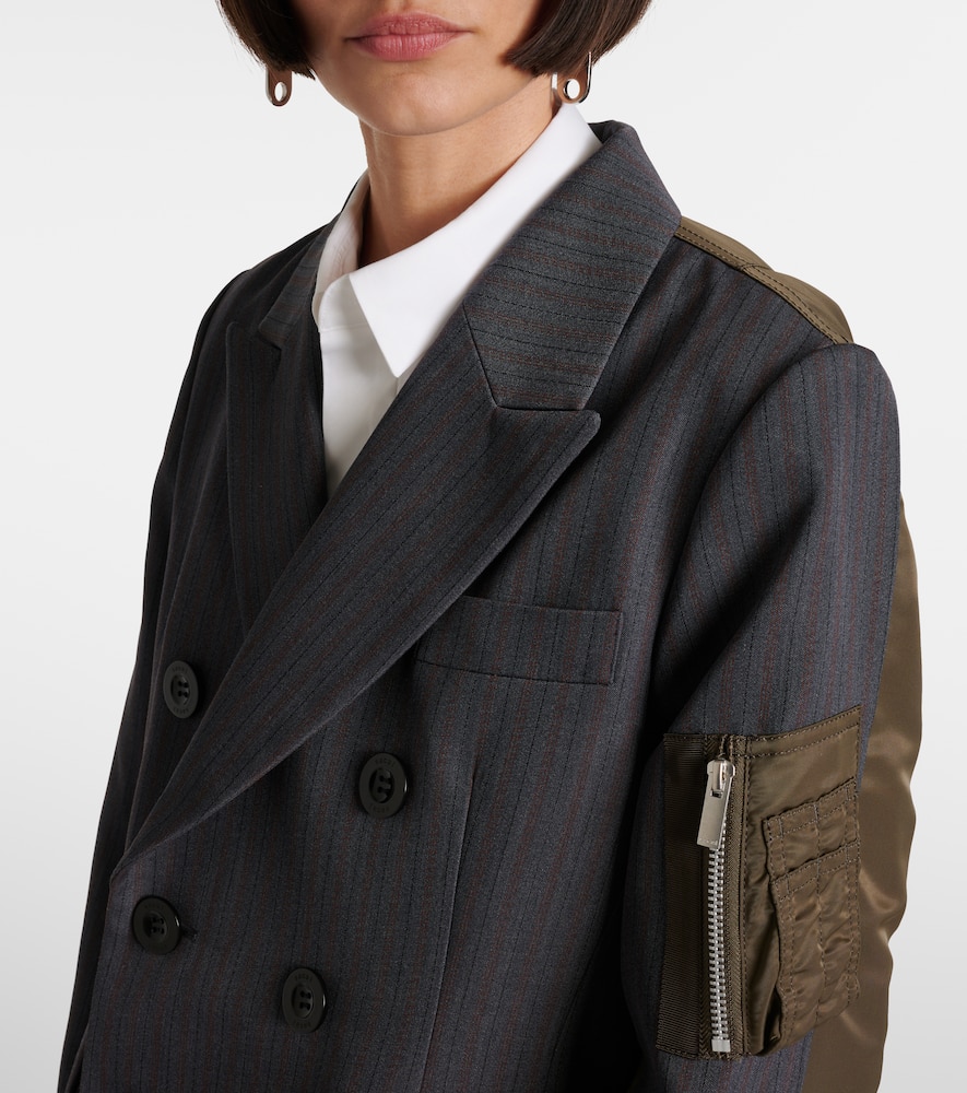 Sacai Wool And Twill Double-breasted Blazer In Black