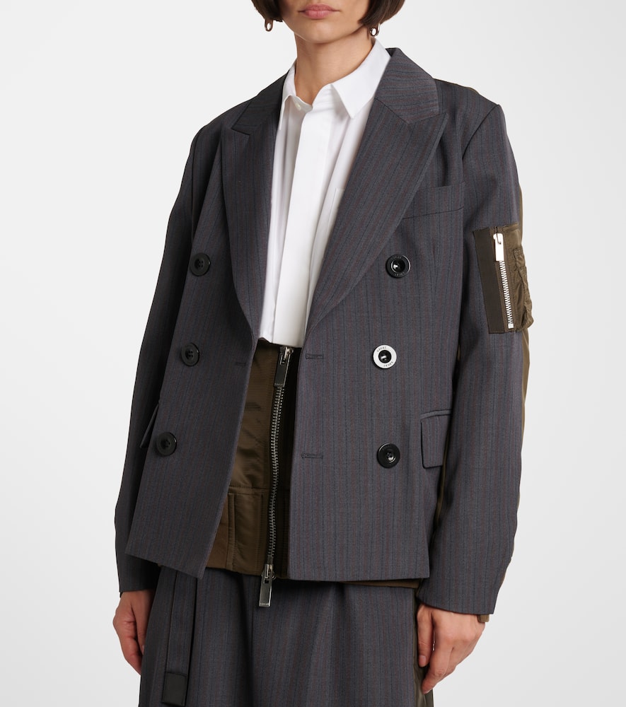 Sacai Wool And Twill Double-breasted Blazer In Black