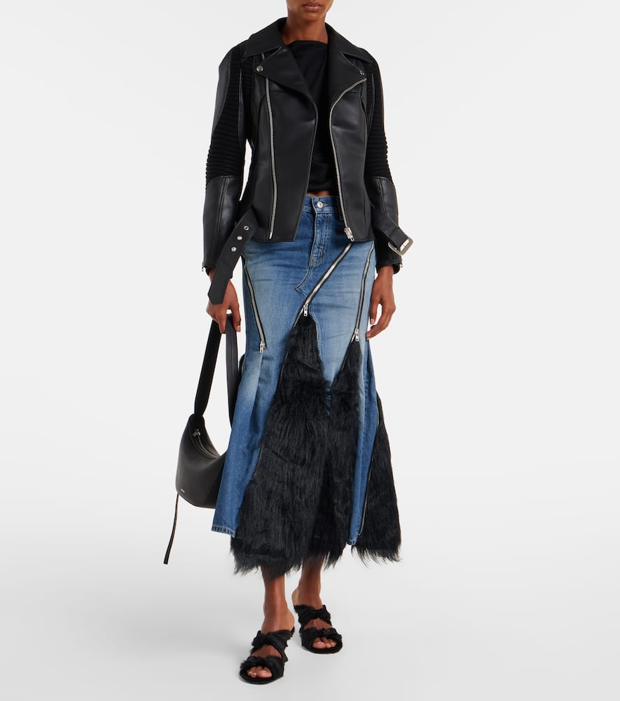 Junya Watanabe Zippered Long-sleeved Leather Jacket In Black