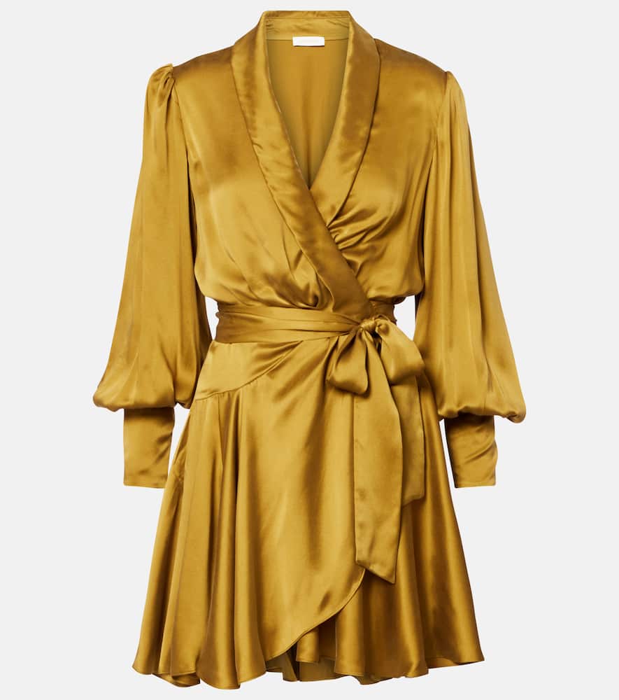 Zimmermann Silk Satin Wrap Dress In Yellow