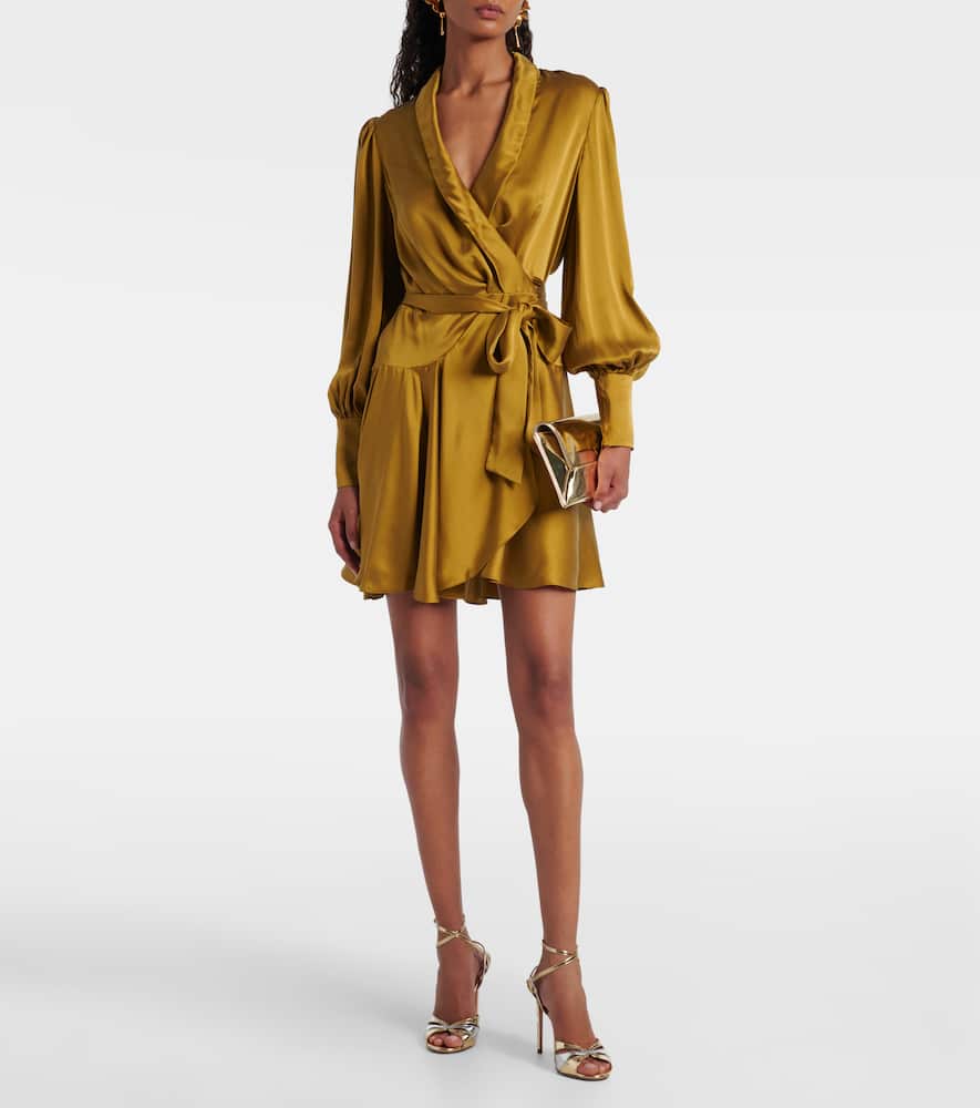 Zimmermann Silk Satin Wrap Dress In Yellow