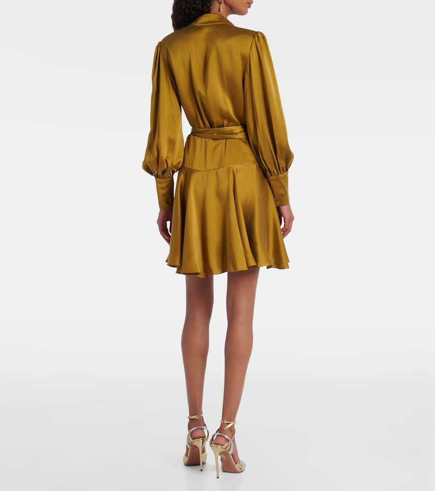 Zimmermann Silk Satin Wrap Dress In Yellow