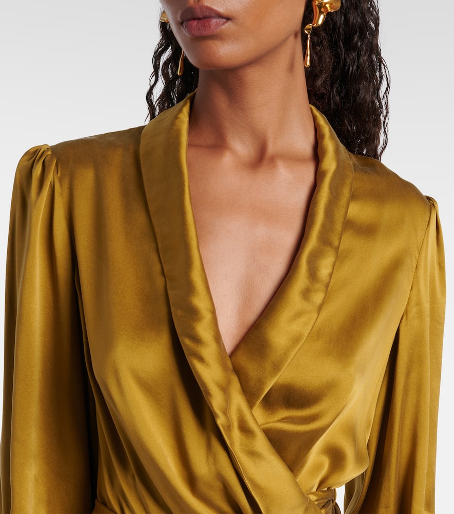 Zimmermann Silk Satin Wrap Dress In Yellow