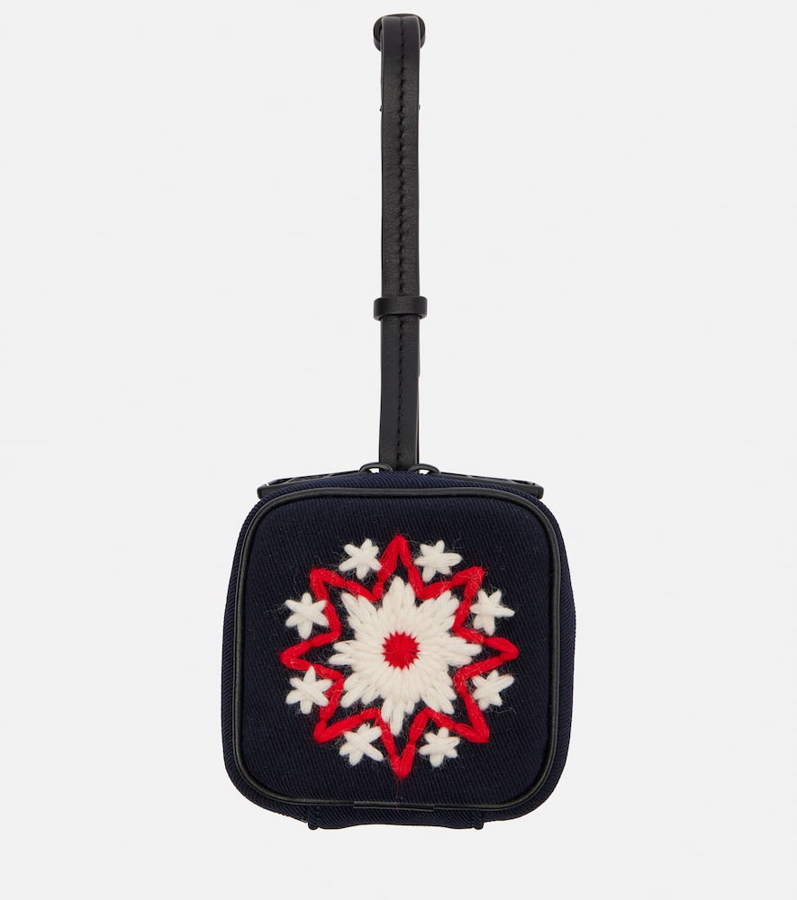 Moncler Embroidered Leather-trimmed Clutch In Blue