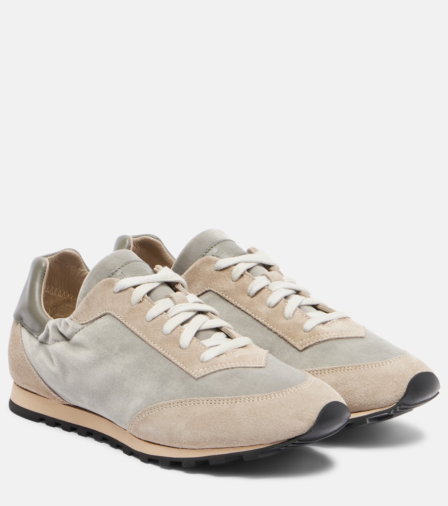 Le Monde Beryl Le Monde Béryl Slim Runner Velvet And Suede Sneakers In Gray