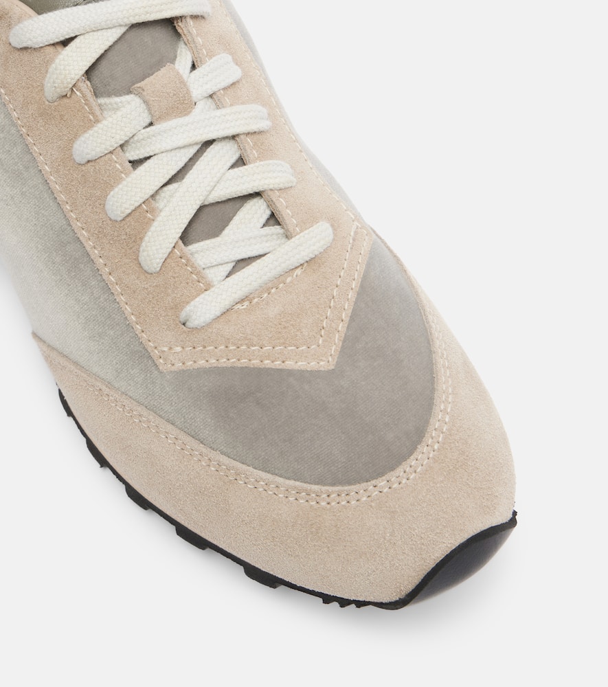 Le Monde Beryl Le Monde Béryl Slim Runner Velvet And Suede Sneakers In Gray