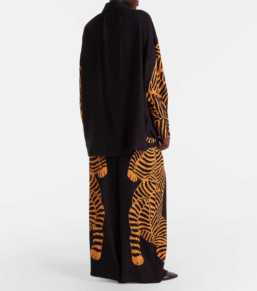 Farm Rio Black Tiger Wide-leg Pants In Black