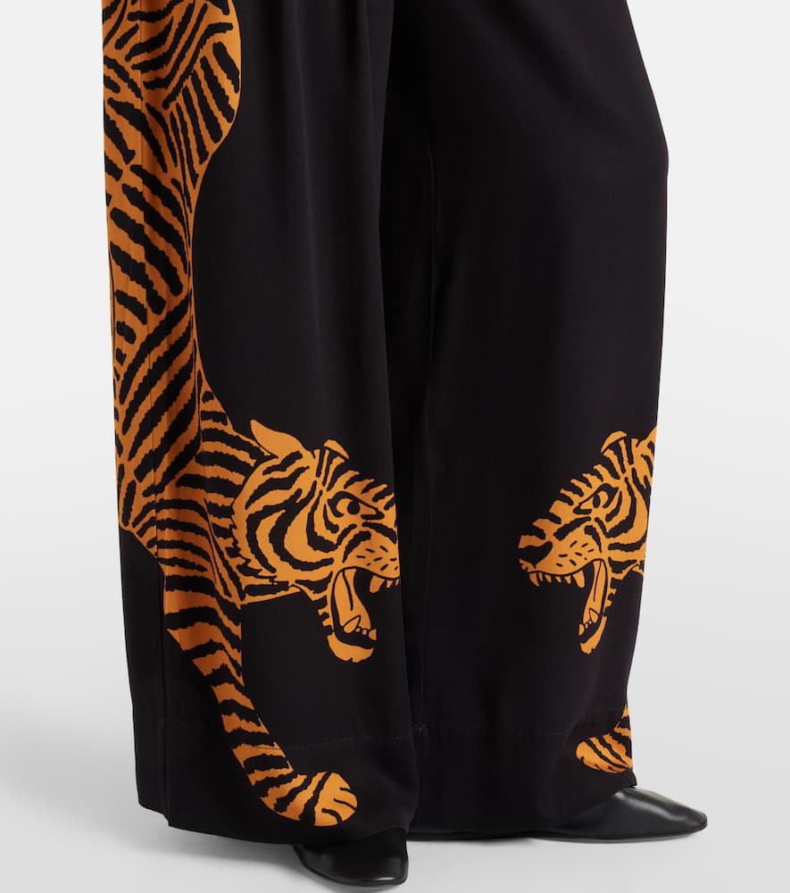 Farm Rio Black Tiger Wide-leg Pants In Black