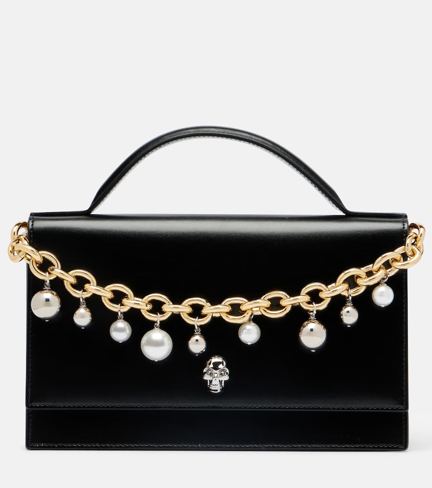 Alexander Mcqueen Skull Small Embellished Leather Tote Bag In Black