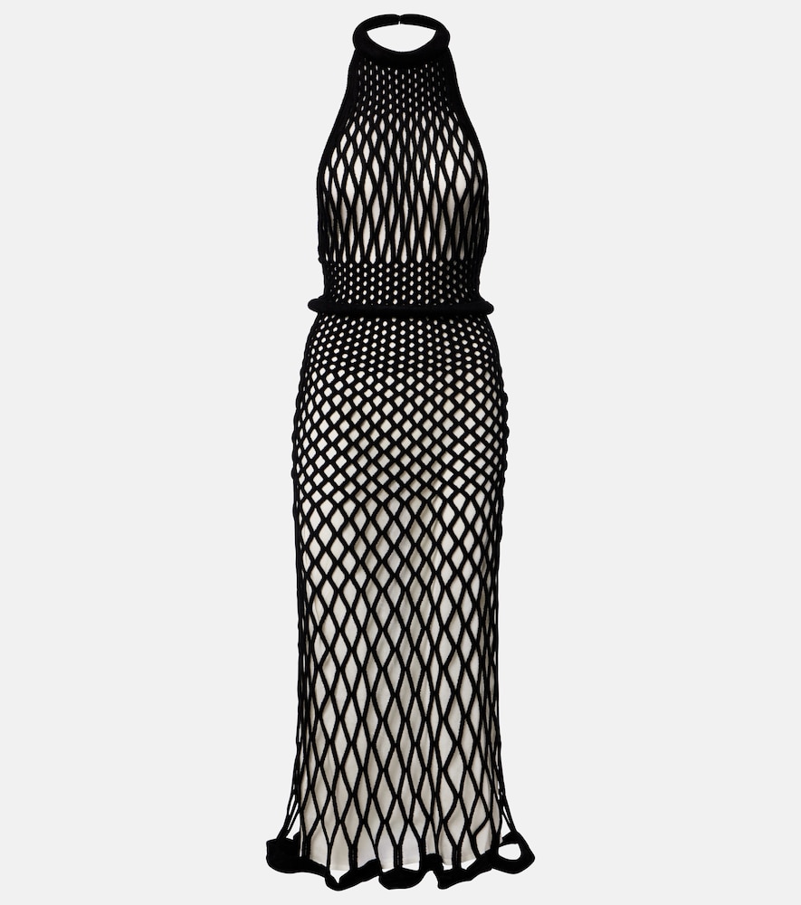 Givenchy Women's Black Halterneck Open-Back Mesh Midi Dress Uk Size 12
