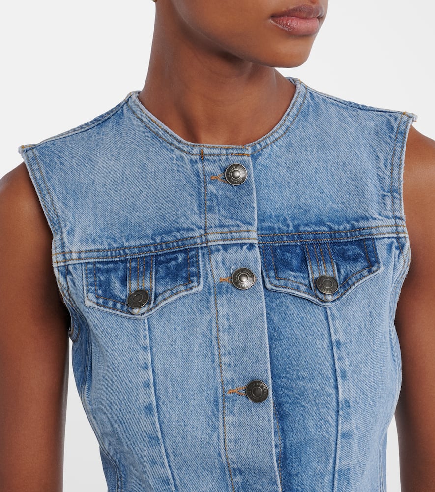 Rotate Birger Christensen Zoey Peplum Denim Top In Blue