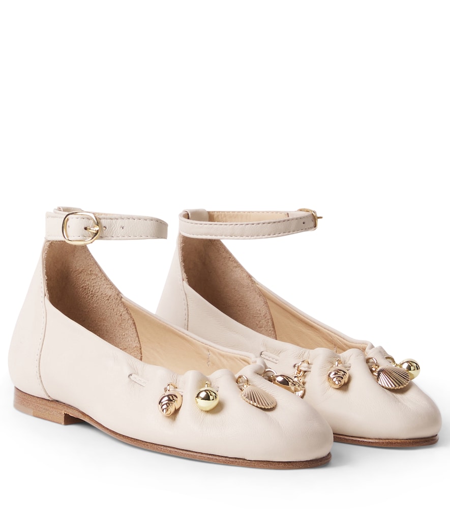 Chloe Kids White Embellished Leather Ballet Flats UK Size 12 - Mytheresa