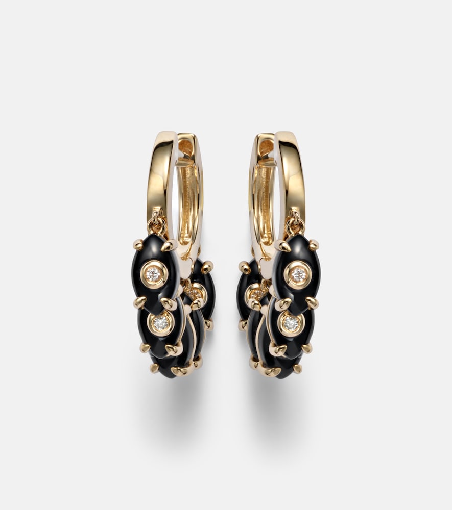 Sydney Evan 14kt gold hoop earrings with onyx and diamonds